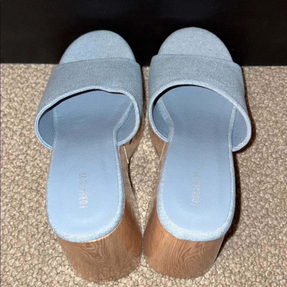 Forever 21 Denim Chunky Platform Sandals Sz 7